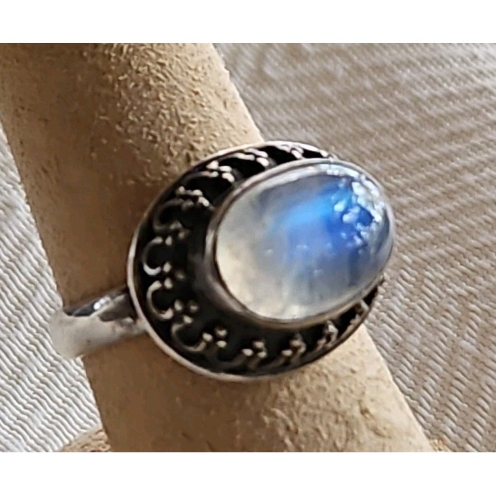 Sterling Silver Rainbow Moonstone Ring Vintage Chunky Statement